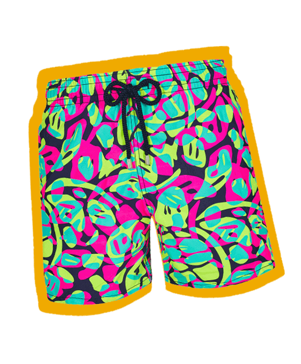 Men's swim short with aquatic patterns