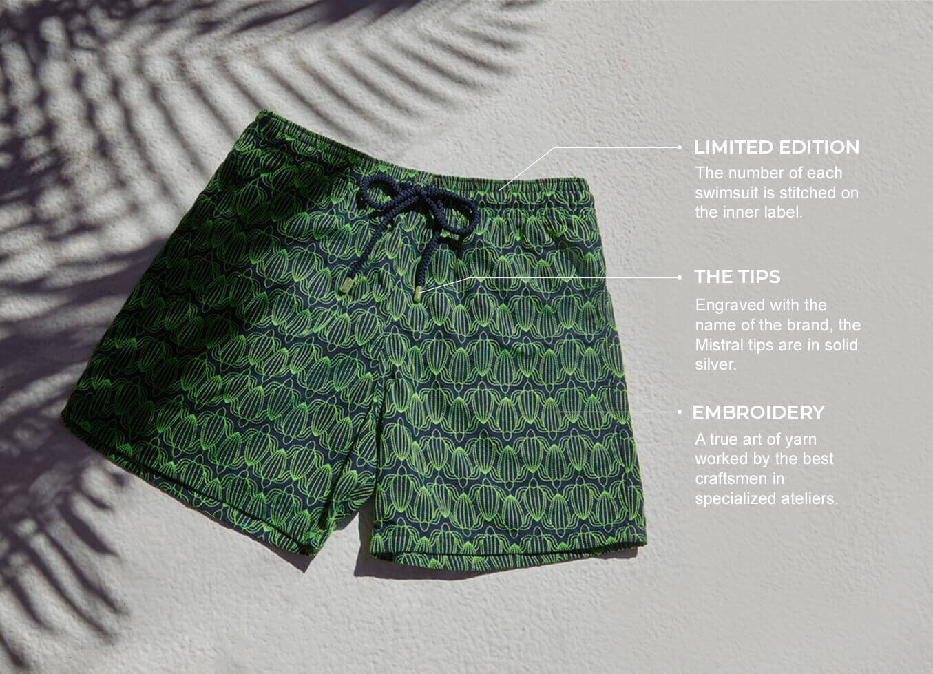 Limited edition embroidered swim suit for men
