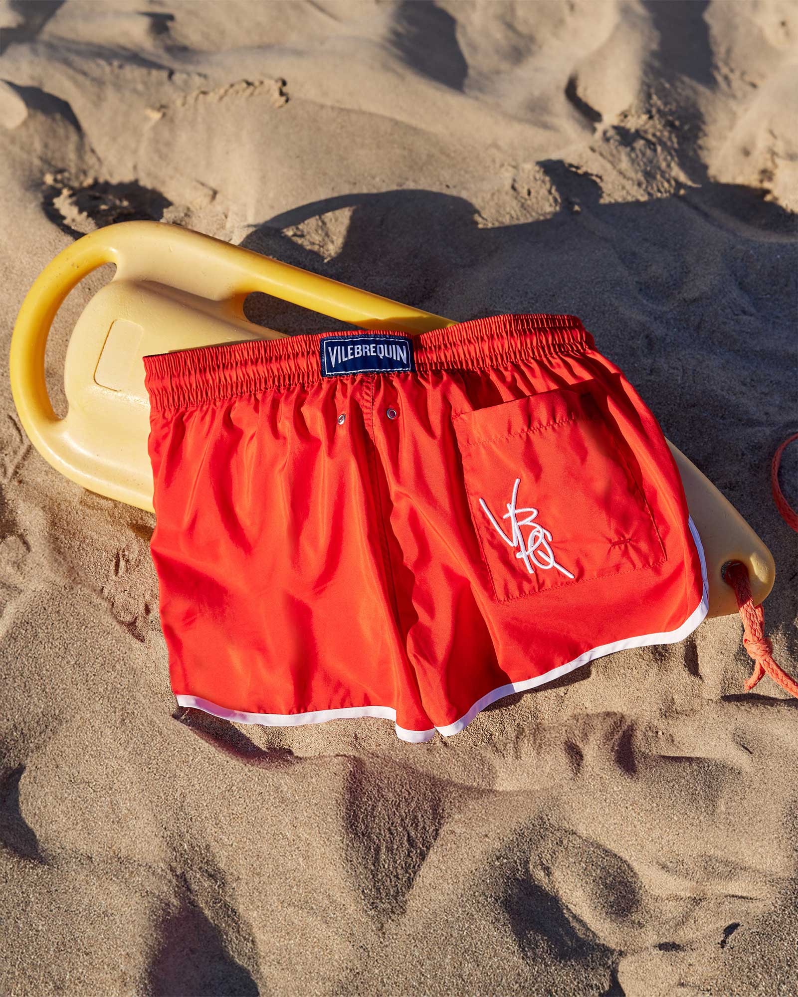 Ultra-light fabric swim shorts on the rock
