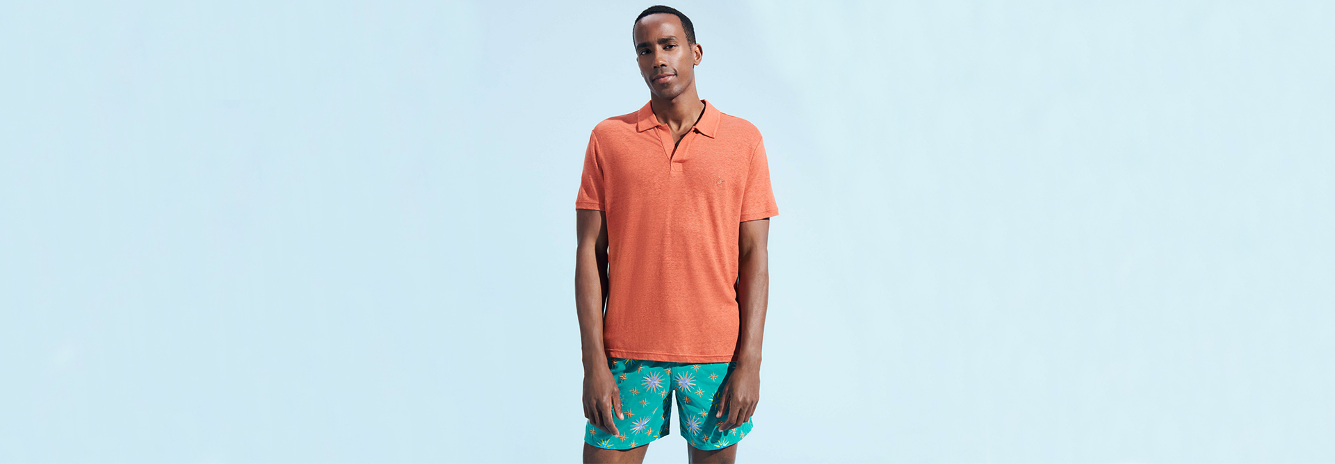 Orange linen polo shirt for men