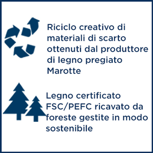 Riciclo creativo di materiali di scarto ottenuti dal produttore di legno pregiato Marotte -Legno certificato FSC/PEFC ricavato da foreste gestite in modo sostenibile