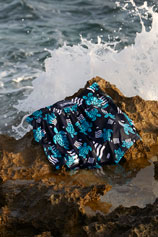 Man printed short swimwear developed for the collaboration between vilebrequin and plastic odyssey ong