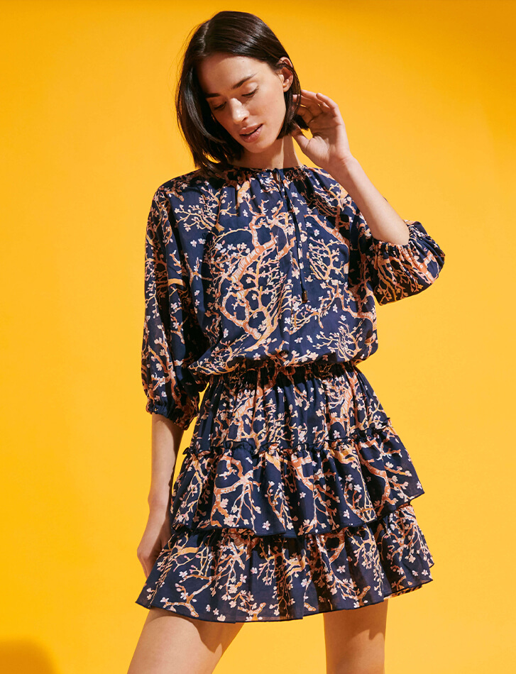 Robe Courte à Volants en Coton Sweet Blossom