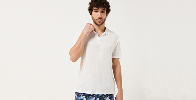 Men’s white tencel polo shirt