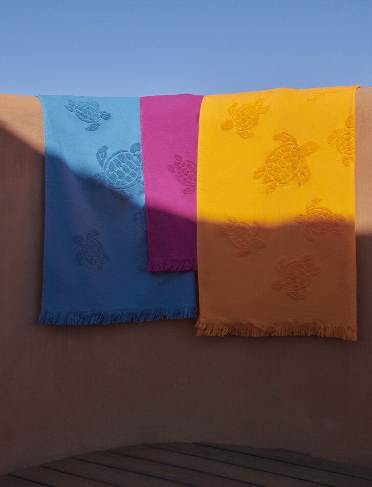 Serviette de plage uni en Coton Organique Turtles Jacquard