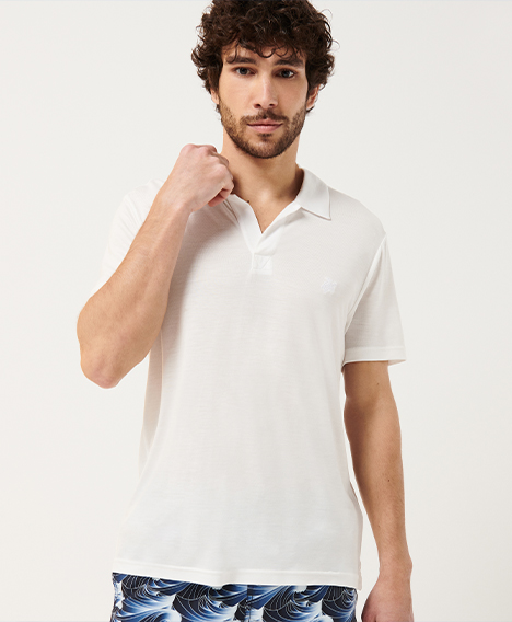 Men’s white tencel polo shirt