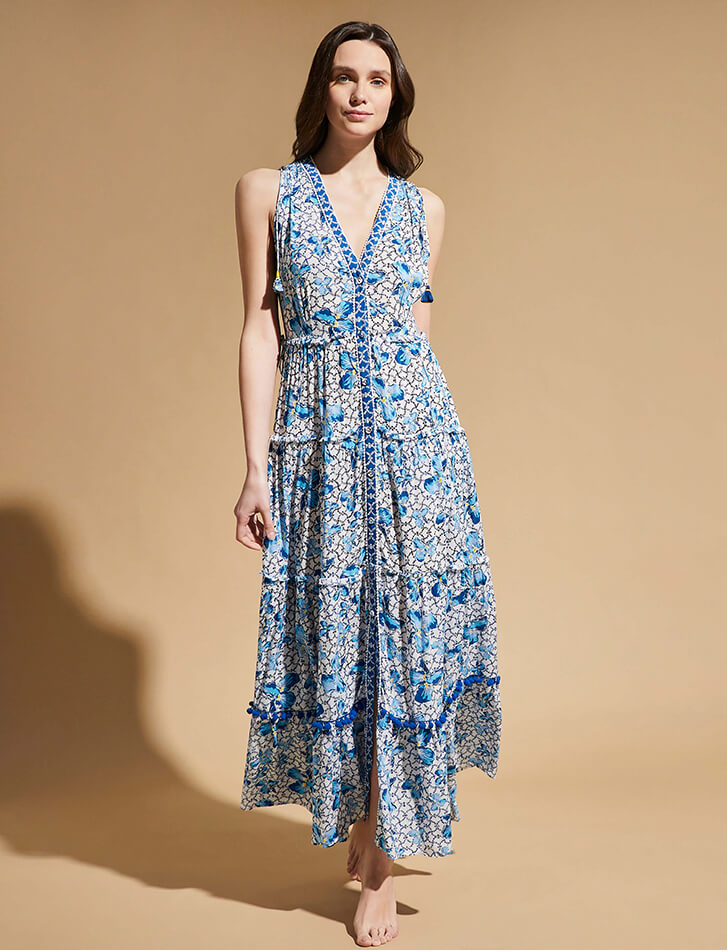 Robe longue en coton col bardot femme Flash Flowers