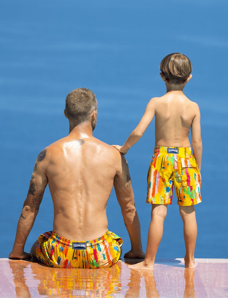 Father son matching swim shorts