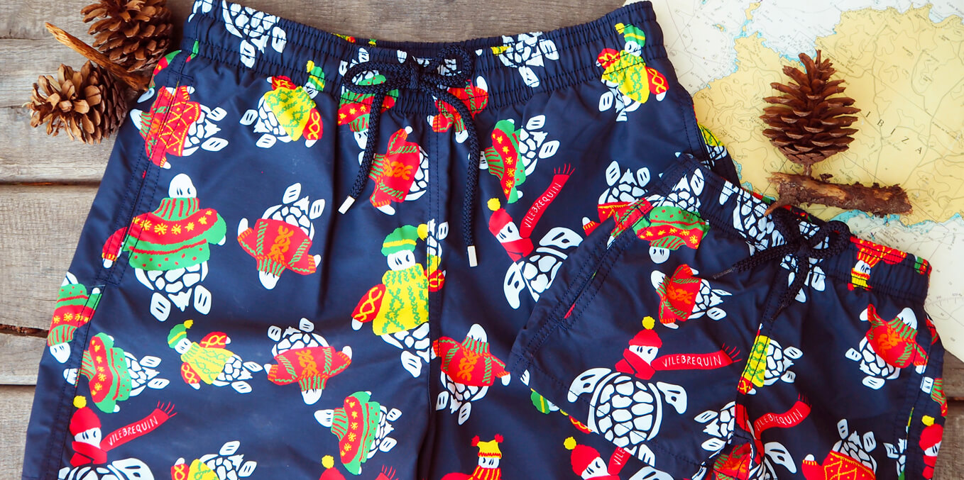 Father and Son Swim Shorts Christmas Turtles