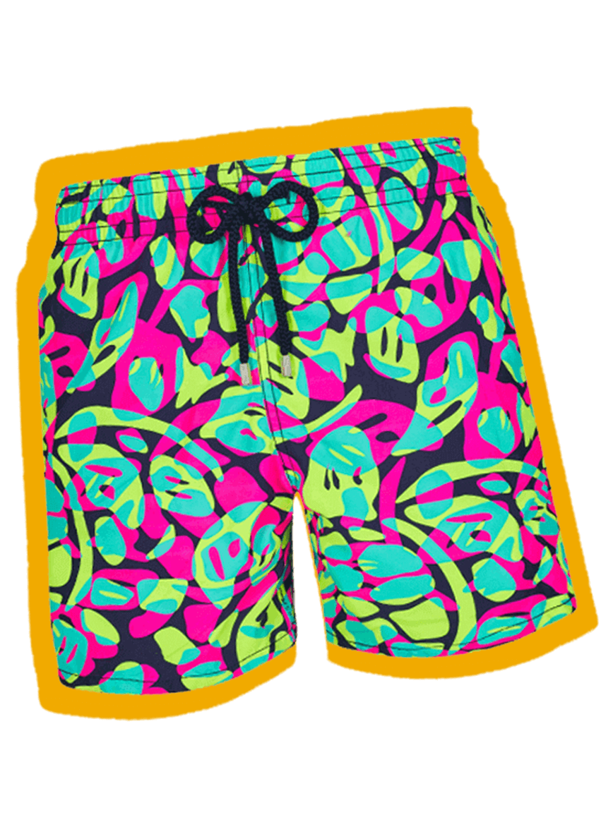 Men's swim short with aquatic patterns