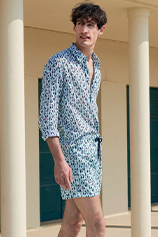 Image displaying a man wearing an outfit from the new summer 23 collection and leading to the new collection blog article