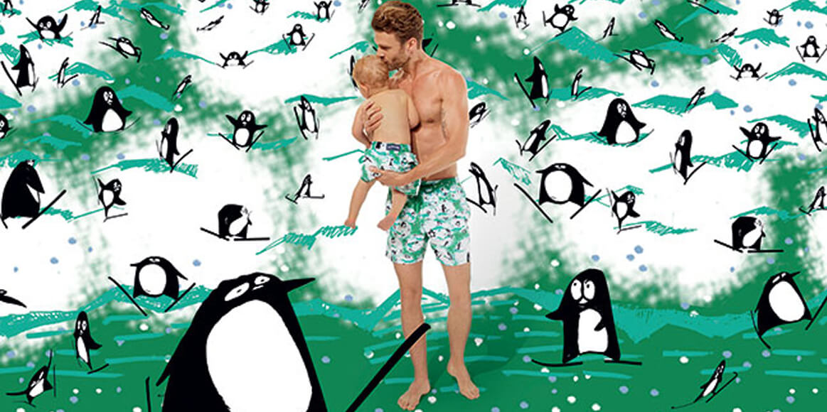 Vilebrequin, Little Penguins father and son matching Swim Shorts Collection