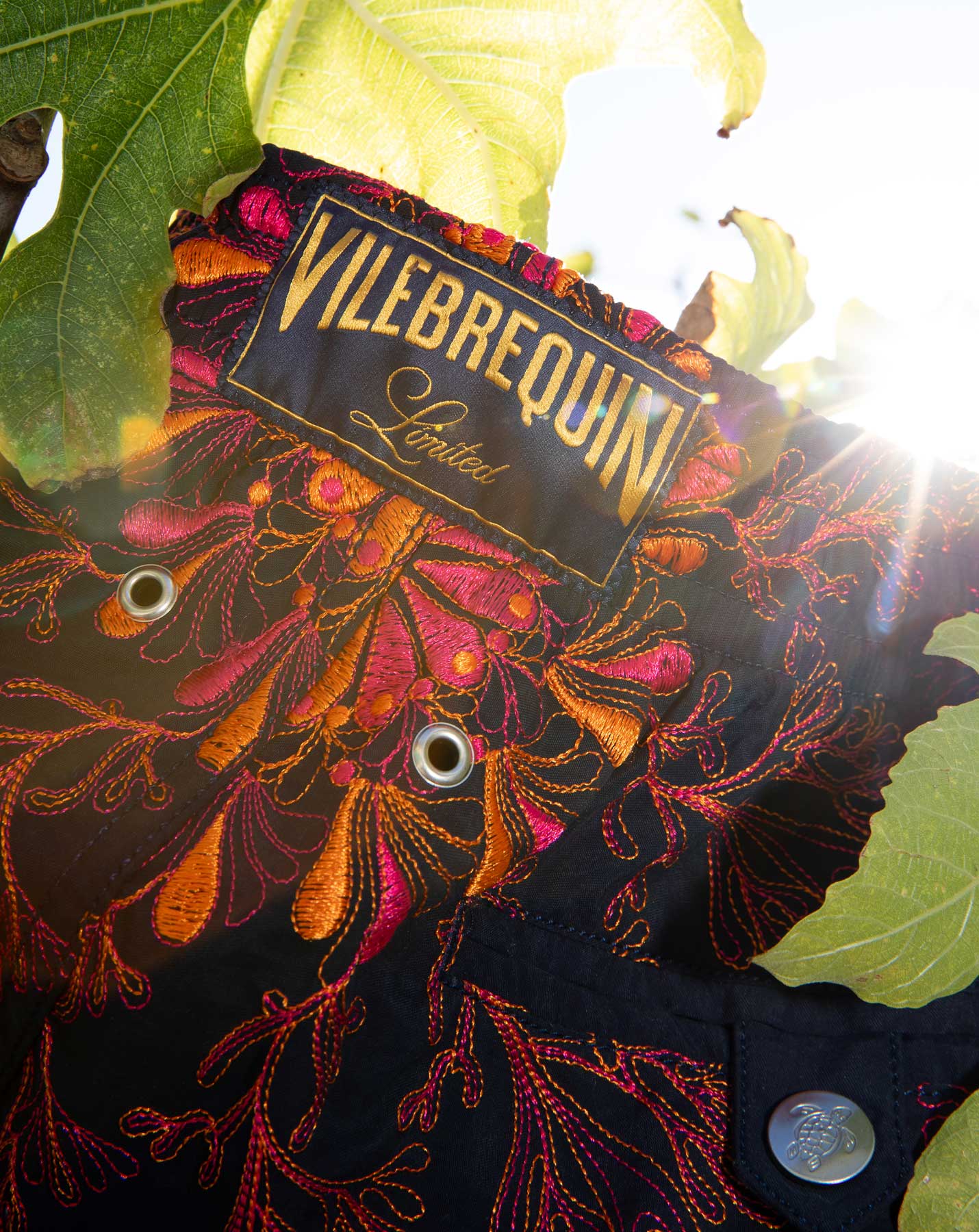 Zoom of embroidered men swim shorts