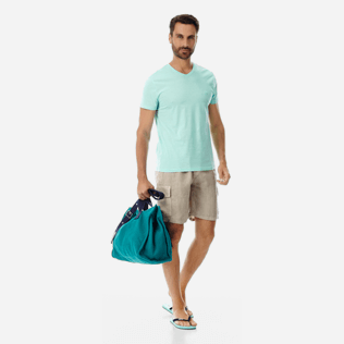 Hombre Autros Liso - Bermudas tipo cargo en lino de color liso para hombre, Safari supp2 Hombre Autros Liso - Bermudas tipo cargo en lino de color liso para hombre, Safari supp2