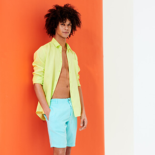 Men Others Solid - Men straight Linen Bermuda Shorts Solid, Lazulii blue frontworn Men Others Solid - Men straight Linen Bermuda Shorts Solid, Lazulii blue frontworn