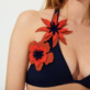 Mujer Halter Bordado - Top de bikini anudado alrededor del cuello con estampado Fleurs 3D para mujer, Azul marino detalles vista 1