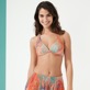 Women Underwire Printed - Women Bikini Underwire Top Plumes, Guava front worn view