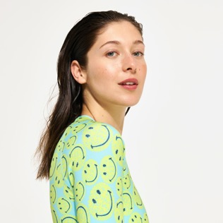 Women One piece Printed - Women Rashguard Long-Sleeves One-Piece swimsuit Turtles Smiley - Vilebrequin x Smiley®, Lazulii blue details view 3