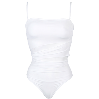 Mujer Una pieza Liso - Bañador estilo bustier de una sola pieza en color liso para mujer, Blanco front Mujer Una pieza Liso - Bañador estilo bustier de una sola pieza en color liso para mujer, Blanco front