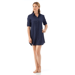 Mujer Autros Liso - Camisa larga de lino, Azul marino supp4 Mujer Autros Liso - Camisa larga de lino, Azul marino supp4