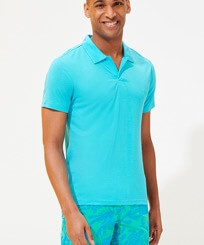 Herren Andere Uni - Einfarbiges Polohemd aus Tencel für Herren, Aquamarin blau Vorderseite getragene Ansicht