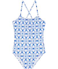 Girls One piece Printed - Girls One-piece Swimsuit Ikat Medusa, White front view