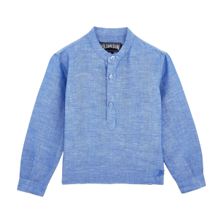 Boys Others Solid - Boys Linen Shirt Stripes, Neptune blue front Boys Others Solid - Boys Linen Shirt Stripes, Neptune blue front