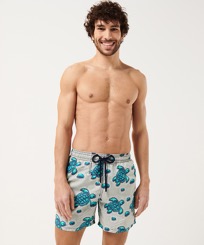 Men Classic Printed - Men Swimwear Turtles Jewels, Ming blue front worn view