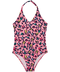 Girls One-piece Swimsuit Turtles Leopard Candy 正面图