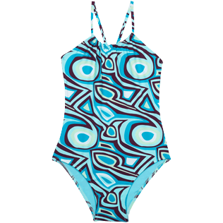 Girls Others Printed - Girls One-piece Swimsuit 2001 Broken Waves, Light azure front view