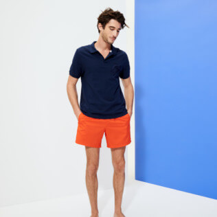 Hombre Autros Bordado - Polo en piqué de algodón de color liso para hombre, Azul marino supp2 Hombre Autros Bordado - Polo en piqué de algodón de color liso para hombre, Azul marino supp2