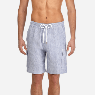 Herren Andere Grafisch - Micro Stripes Leinen-Bermudashorts mit Cargotaschen für Herren, Ultramarin blau supp1 Herren Andere Grafisch - Micro Stripes Leinen-Bermudashorts mit Cargotaschen für Herren, Ultramarin blau supp1