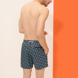 Men Classic Embroidered - Men Swim Trunks Embroidered Nataraja - Limited Edition, Sapphire back worn view