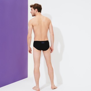 Men Fitted Solid - Men Swim brief Solid, Black back worn view