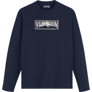 Herren Andere Bestickt - Langärmeliges, besticktes Moutain Patch T-Shirt aus Baumwolle für Herren, Marineblau Vorderansicht