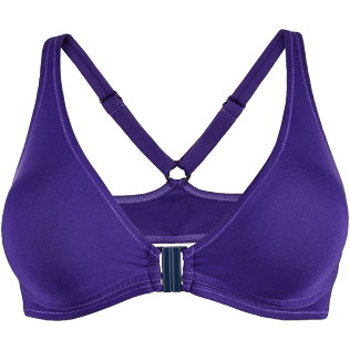 Mujer Halter Liso - Top de bikini con cierre frontal y estampado Solid Water para mujer, Amatista front Mujer Halter Liso - Top de bikini con cierre frontal y estampado Solid Water para mujer, Amatista front