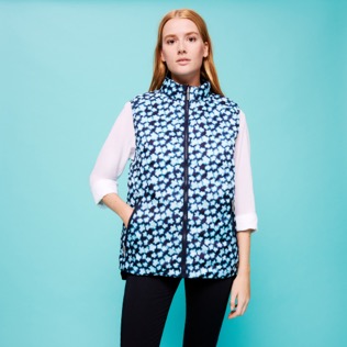 Others Printed - Unisex Reversible Sleeveless Jacket Blurred Turtles, Navy front view