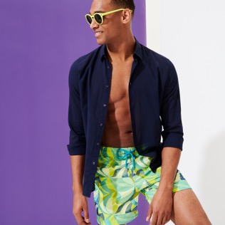 Men Classic Embroidered - Men Swimwear Embroidered 1984 Invisible Fish - Limited Edition, Chartreuse details view 2