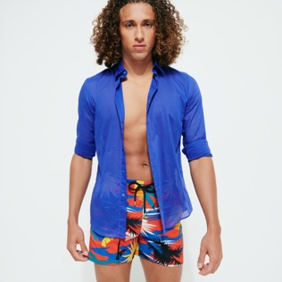 Men Others Printed - Men Stretch Swim Trunks Hawaiian Stretch - Vilebrequin x Palm Angels, Red details view 1