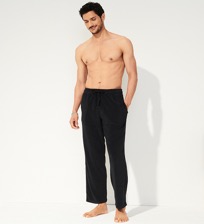 Men Others Solid - Unisex Terry Elastic Belt Pants, Black men front worn view