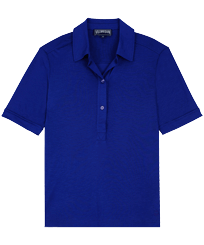 Women Polo Shirt Solid Neptune blue Vorderansicht
