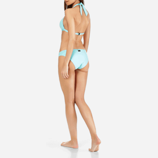 Mujer Halter Liso - Top de bikini de triángulo con estampado Solid Water para mujer, Laguna backworn Mujer Halter Liso - Top de bikini de triángulo con estampado Solid Water para mujer, Laguna backworn