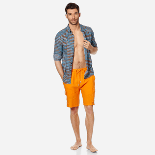Homme AUTRES Uni - Bermuda poches cargo en Lin Homme Uni, Flamme supp2 Homme AUTRES Uni - Bermuda poches cargo en Lin Homme Uni, Flamme supp2