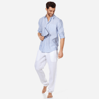 Homme Chemises Graphique - Chemise en Lin Rayée, Bleu ciel supp2 Homme Chemises Graphique - Chemise en Lin Rayée, Bleu ciel supp2