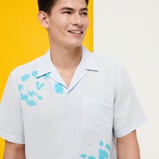 Hombre Autros Estampado - Camisa de bolos de lino y algodón con estampado Snail Tie & Dye para hombre, Celeste detalles vista 2