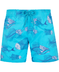 Boys Others Printed - Boys Swim Trunks Stretch 2018 Prehistoric Fish, Azure front view
