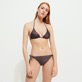 Women Fitted Solid - Women Bikini Bottom to be tied Changeant Shiny, Burgundy front worn view