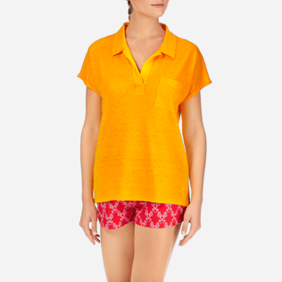 Donna Polo Unita - Polo in jersey di lino a tinta unita, Curcuma supp1 Donna Polo Unita - Polo in jersey di lino a tinta unita, Curcuma supp1
