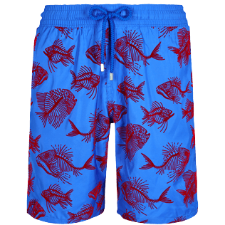 Picture of Men Long classic Printed - Men Swim Trunks Long 2018 Prehistoric Fish Flocked, Sea blue front view Picture of Men Long classic Printed - Men Swim Trunks Long 2018 Prehistoric Fish Flocked, Sea blue front view