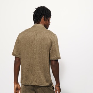 Men Others Solid - Unisex Linen Shirt Solid, Pepper heather back worn view